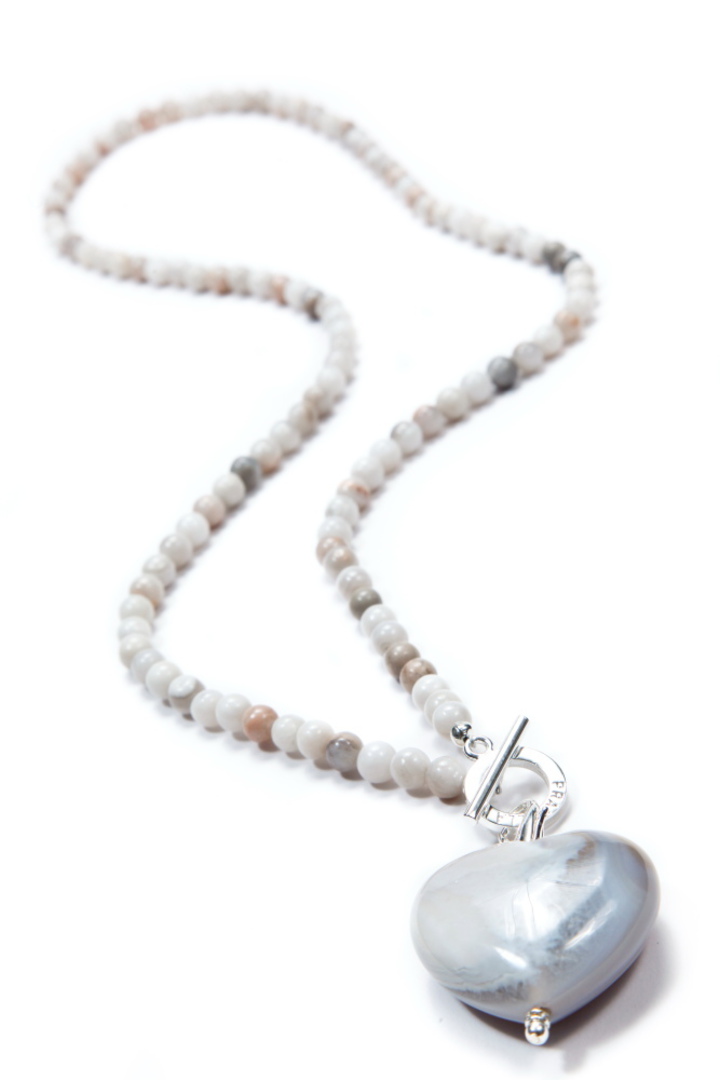 Necklace, Natural Cream Agate with Agate Heart image 0
